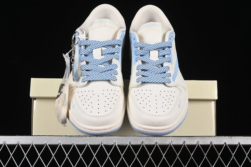 Nike Air Jordan 1 Low OG SP Off-White Travis Scott Fragment Design Light Blue Sole White Blue Sneakers