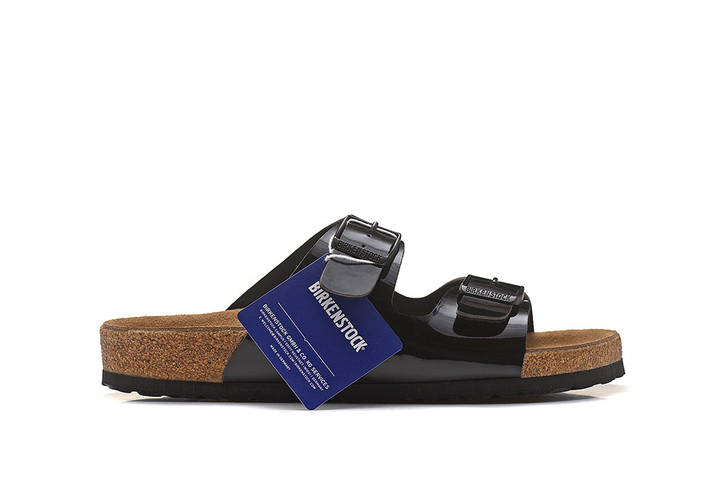 Birkenstock Two-Button Black Patent Leather Slippers