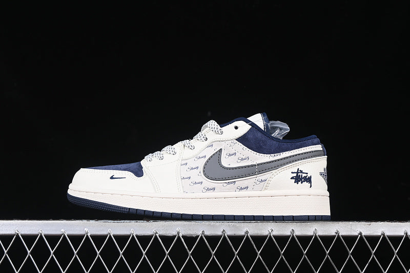 Nike Air Jordan 1 Low Navy Sole Grey White Navy Blue Sneakers