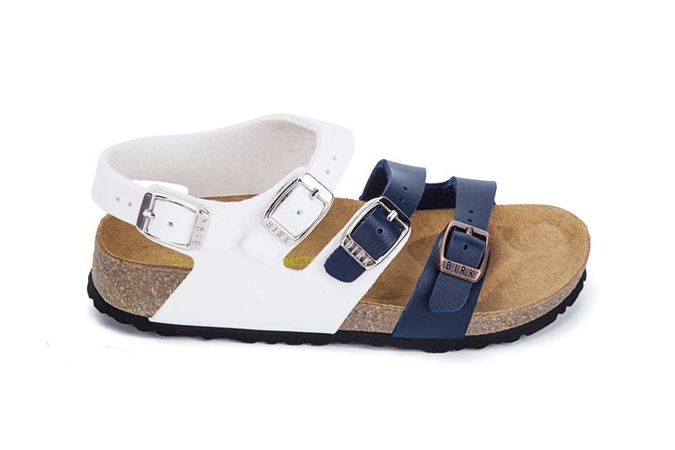 Birkenstock Ellice Three-Button White/Blue Color match Matte Leather Strappy Sandals