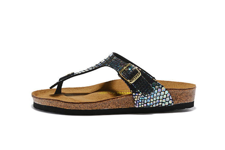 Birkenstock Gizeh Multicolor Reflection Black Snakeskin Flip Flops Leather Sandals