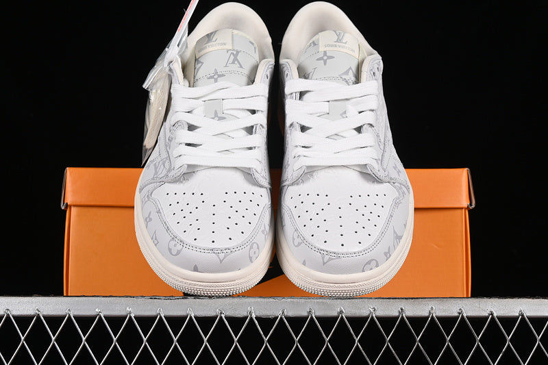 Nike Air Jordan 1 Low OG SP Travis Scott Fragment Design LV Grey Printing White Sneakers