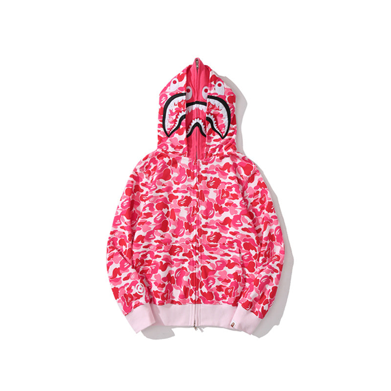 A Bathing Ape BAPE Shark Head Camouflage Double Hoodie Pink