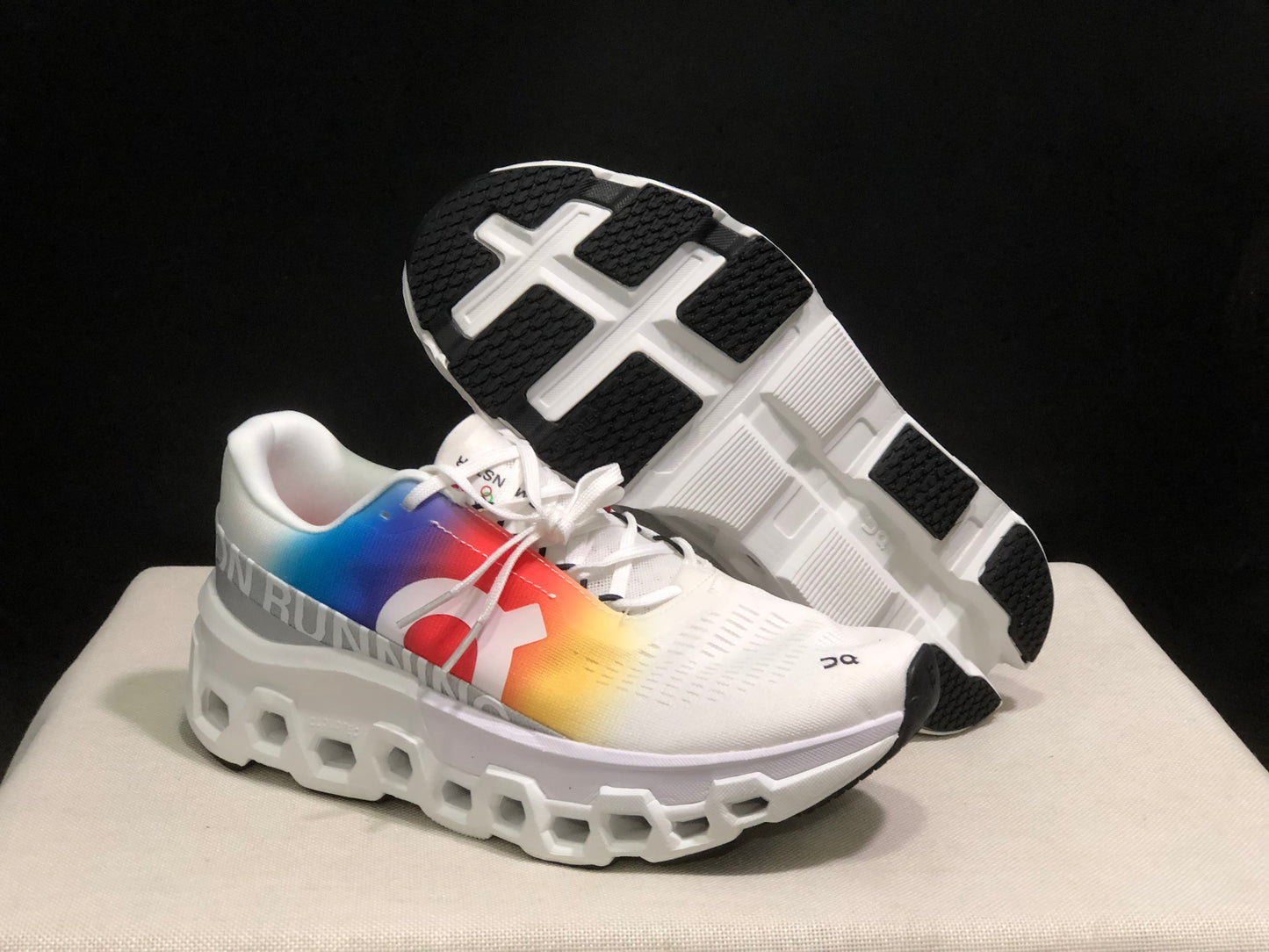 On Running Cloudmonster 2 Breathable Running Shoes Olympic Version White/Silver Grey/Rainbow Colors