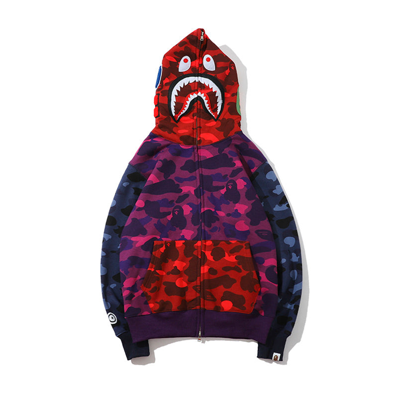 A Bathing Ape BAPE Ape Man Head Red Blue Purple Matching Color Hoodie