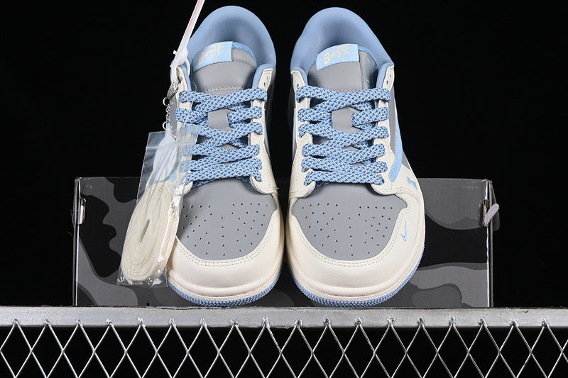 Nike Air Jordan 1 Low Travis Scott Fragment Design BAPE Grey White Blue Sneakers
