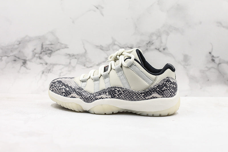 Nike Air Jordan 11 Retro Low-Top "Light Bone" Snakeskin White Sneakers