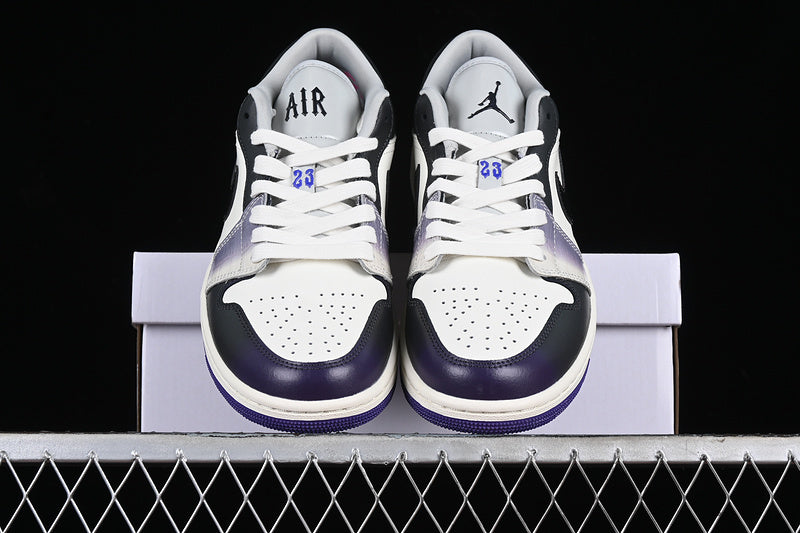 Nike Air Jordan 1 Low White Black Dark Purple Sneakers