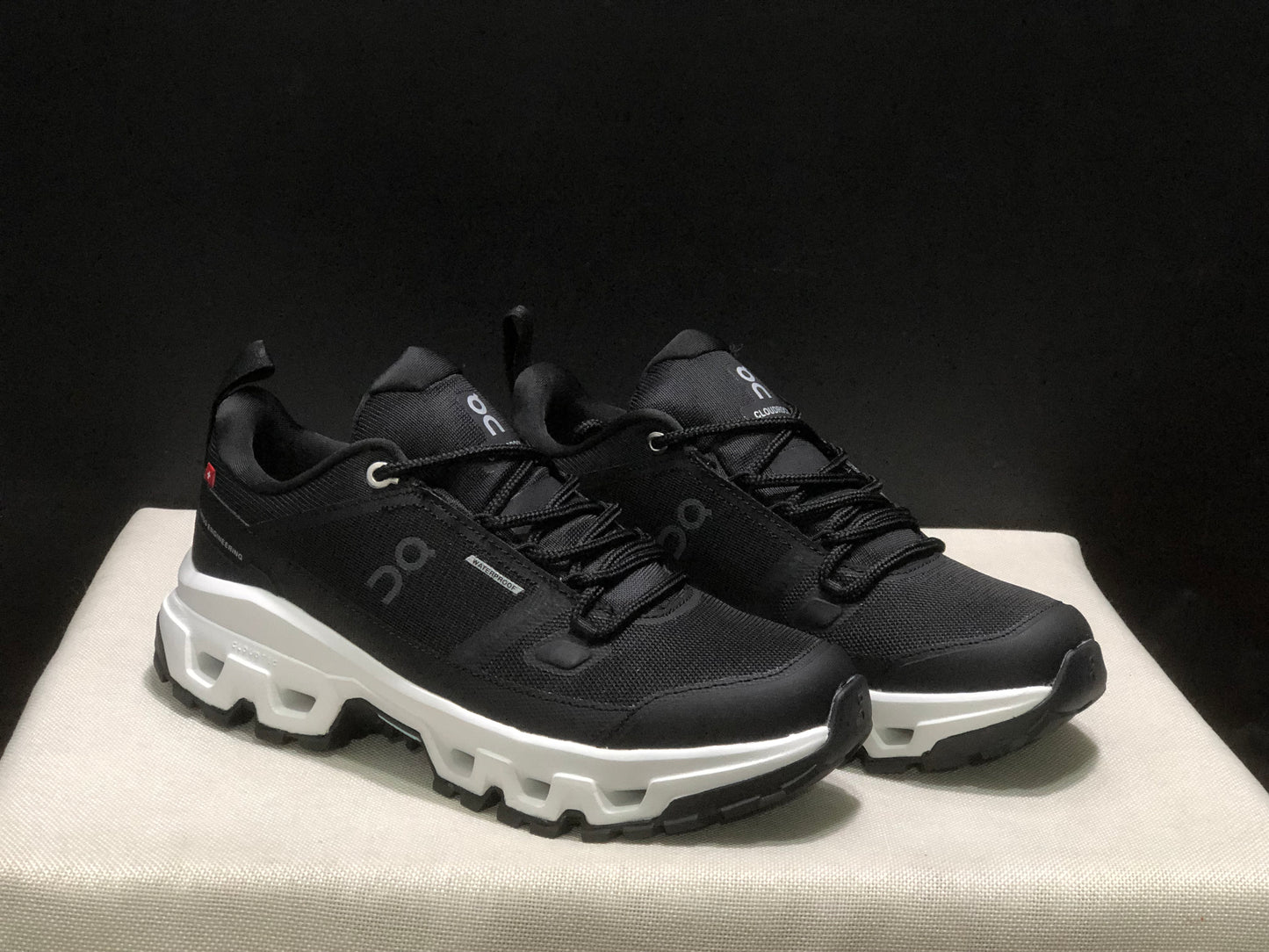 On Running Cloudrock Low WP Hiking Outdoor Shoes Black/White