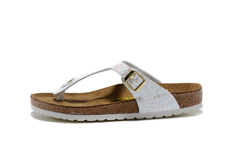 Birkenstock Gizeh Multicolor Reflection White Snakeskin Flip Flops Leather Sandals