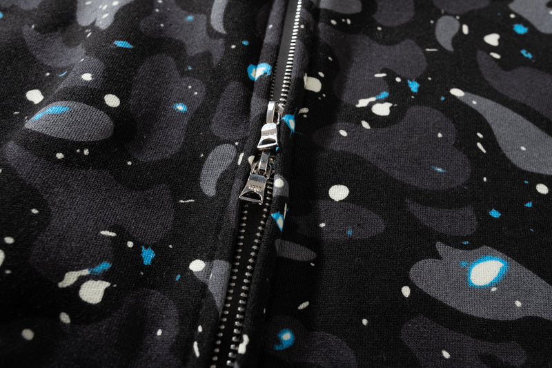 A Bathing Ape BAPE Shark Head Tiger Head Joint Edition Noctilucent Starry Sky Black Hoodie