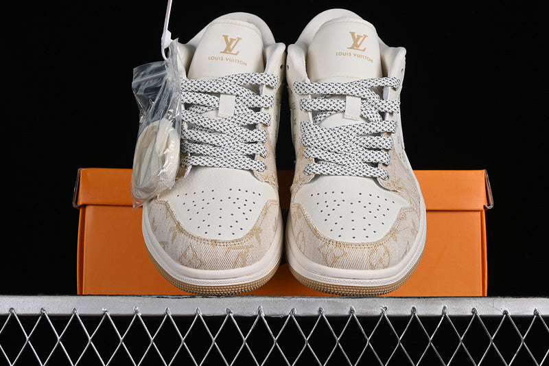 Nike Air Jordan 1 Low LV Khaki Pattern White Sneakers