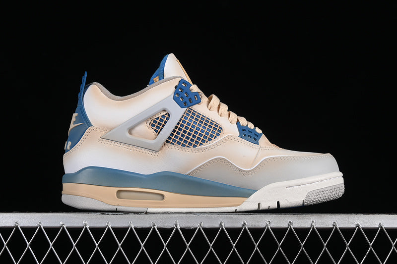 Nike Air Jordan 4 Retro White Military Blue Neutral Grey Sneakers