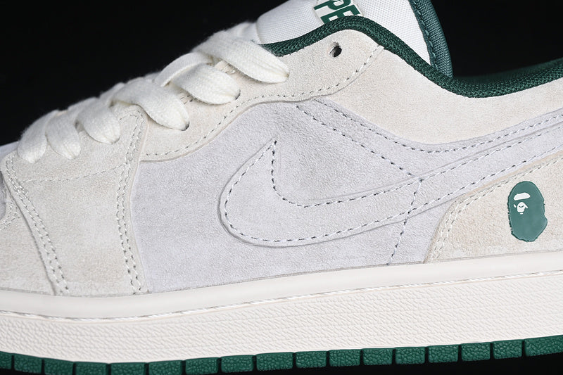 Nike Air Jordan 1 Low Bape Green Sole Grey White Sneakers