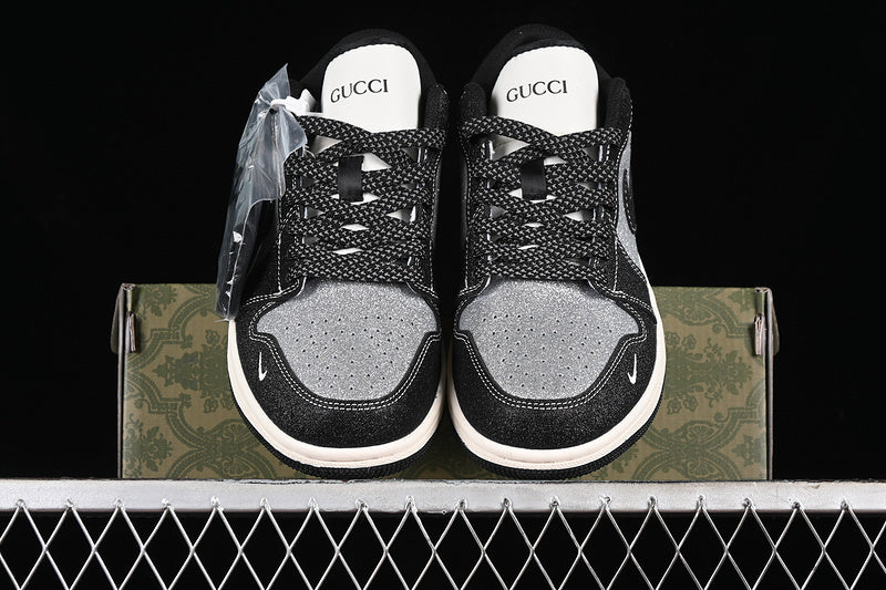 Nike Air Jordan 1 Low GUCCI White Sole Black Silver Flash Sneakers