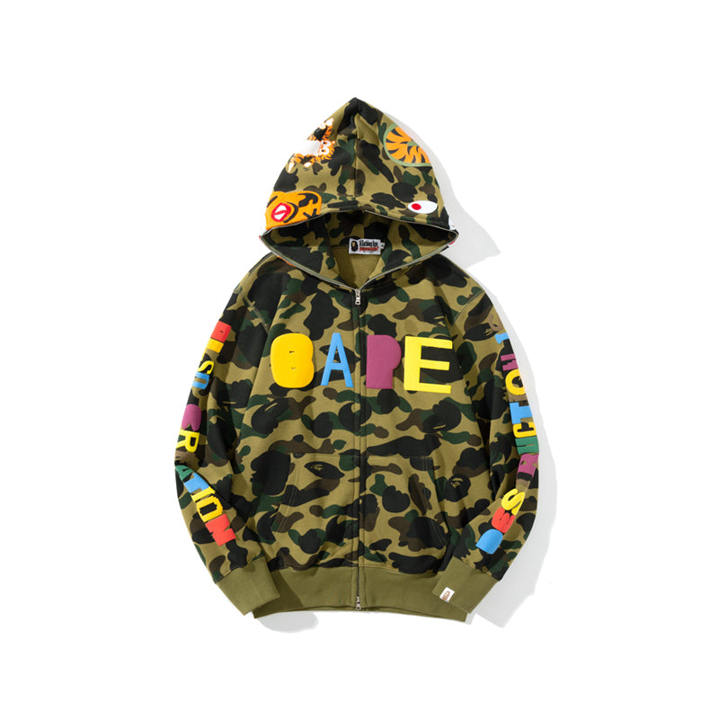 A Bathing Ape BAPE x READYMADE Tiger Head Foam Camouflage Hoodie Green