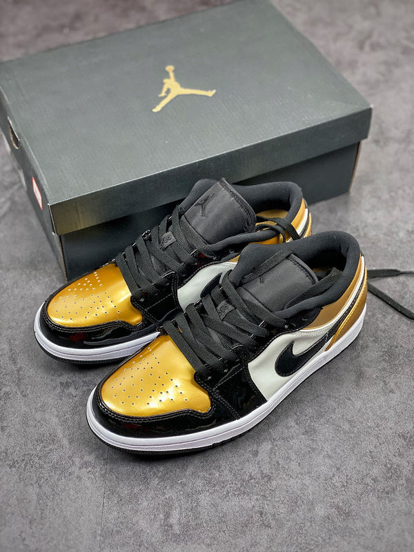 Nike Air Jordan 1 Low Gold Toe Metallic Gold Black Sneakers