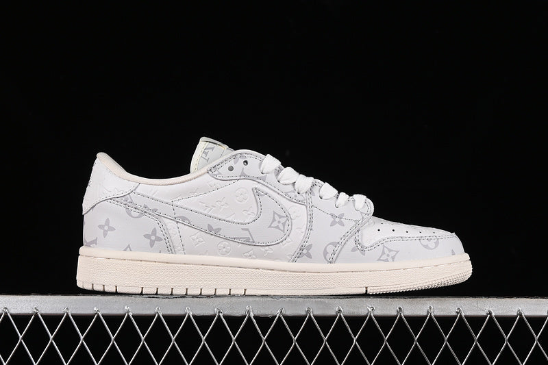 Nike Air Jordan 1 Low OG SP Travis Scott Fragment Design LV Grey Printing White Sneakers