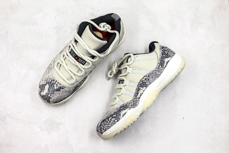 Nike Air Jordan 11 Retro Low-Top "Light Bone" Snakeskin White Sneakers