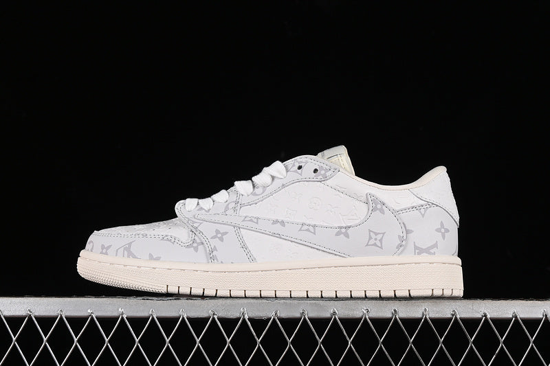 Nike Air Jordan 1 Low OG SP Travis Scott Fragment Design LV Grey Printing White Sneakers