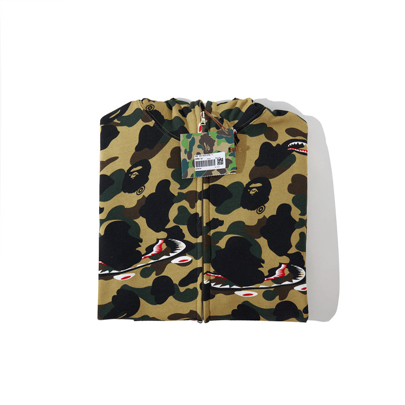 A Bathing Ape BAPE Shape-Shifting Shark Head Camouflage Hoodie Yellow