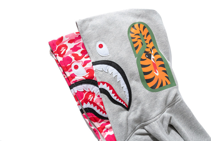 A Bathing Ape BAPE Shark Head Double Hat Ash Powder Hoodie