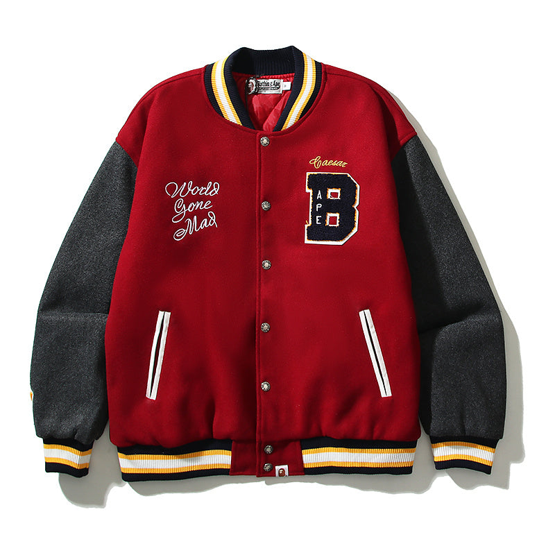 A Bathing Ape Embroidered STA Star Patchwork Tweed Jacket Baseball Jacket Red