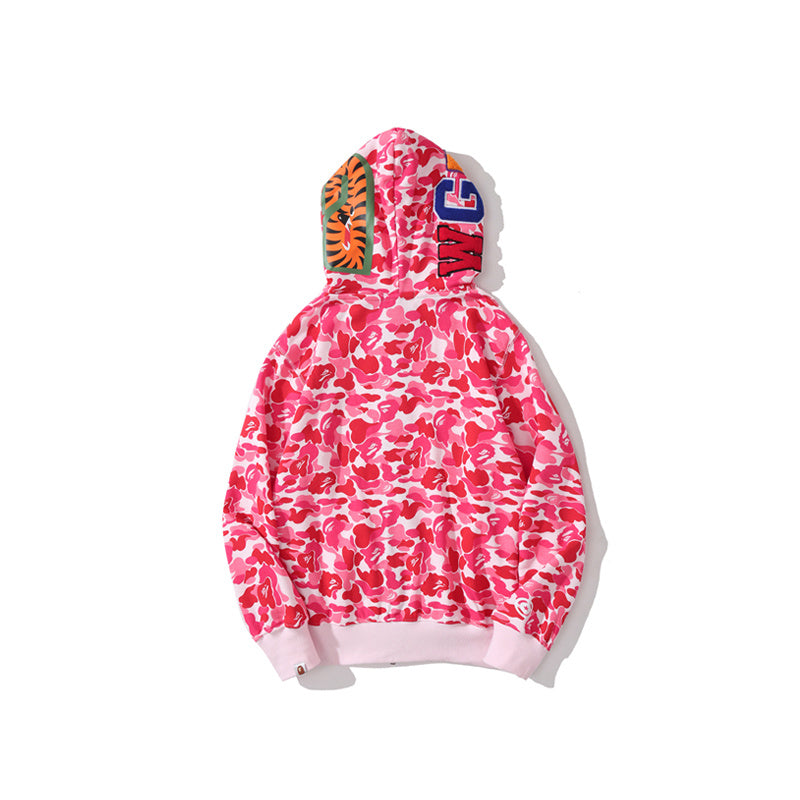 A Bathing Ape BAPE Shark Head Camouflage Double Hoodie Pink