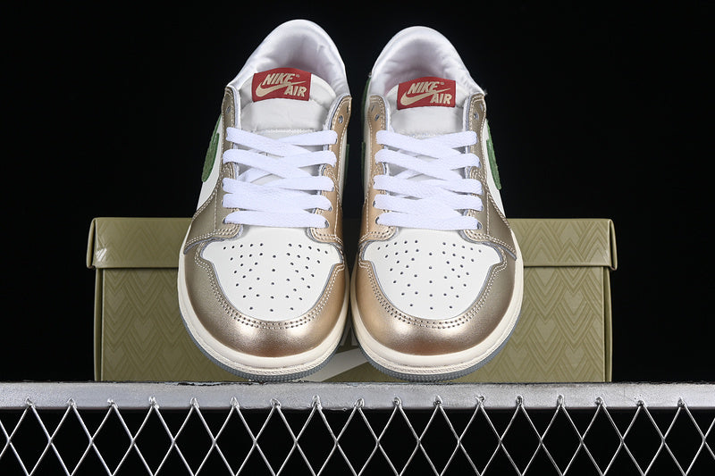 Nike Air Jordan 1 Low Year Of The Dragon Metallic Gold Grain Saturn Gold Cedar Sneakers