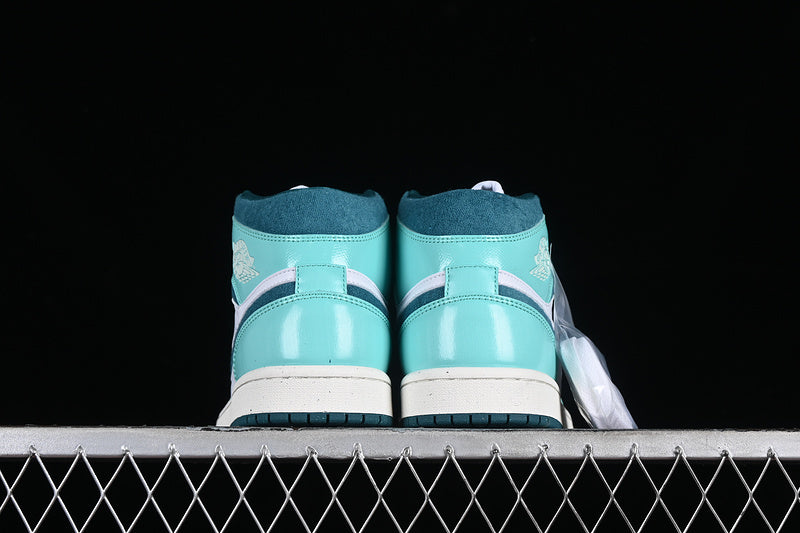 Nike Air Jordan 1 Mid White Turquoise Green Sail Sneakers