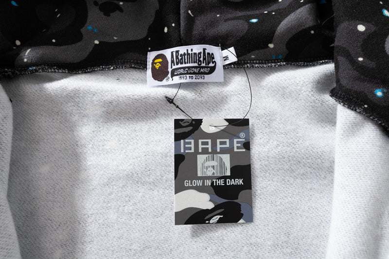A Bathing Ape BAPE Shark Head Tiger Head Joint Edition Noctilucent Starry Sky Black Hoodie