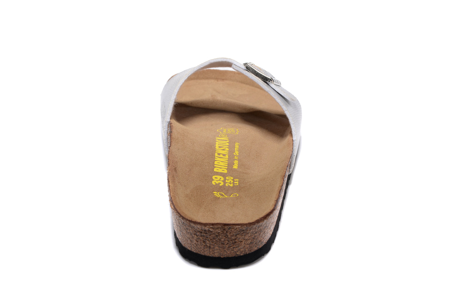 Birkenstock Madrid Silver Snakeskin Single Strap Slide Sandals