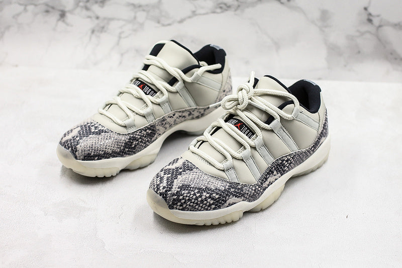 Nike Air Jordan 11 Retro Low-Top "Light Bone" Snakeskin White Sneakers