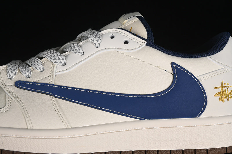 Travis Scott Fragment Design Nike Air Jordan 1 Low OG SP Blue White Dark Brown Sole Sneakers