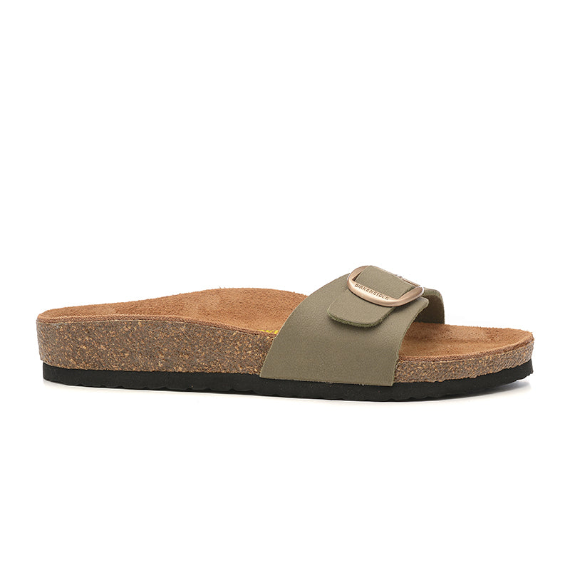 Birkenstock Single Button Gray Green Scrub Leather Slippers