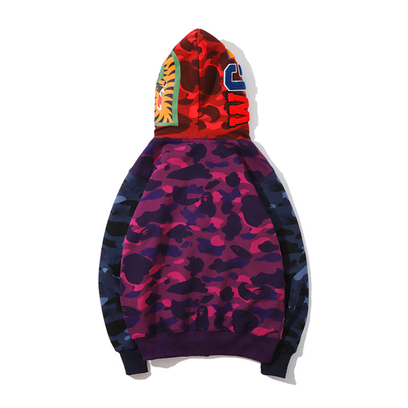A Bathing Ape BAPE Ape Man Head Red Blue Purple Matching Color Hoodie