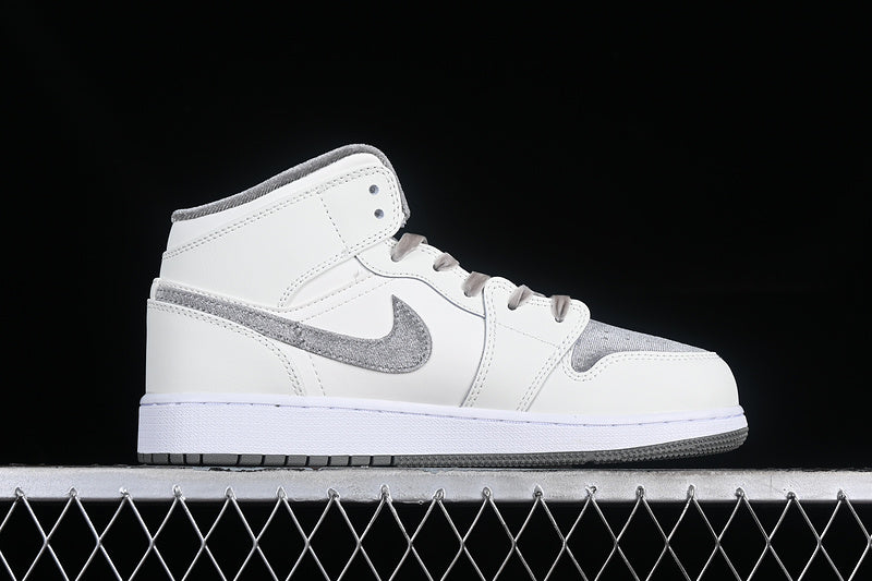 Nike Air Jordan 1 Mid SE GS Metallic Gold Grey White Sneakers