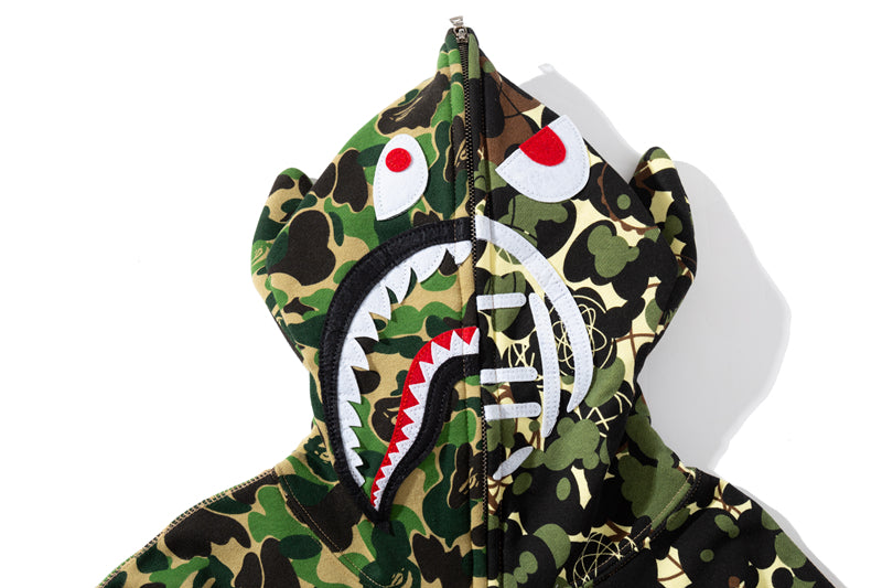 A Bathing Ape BAPE x UNKLE Joint Edition Patchwork Camouflage Green Belt Ear Hoodie
