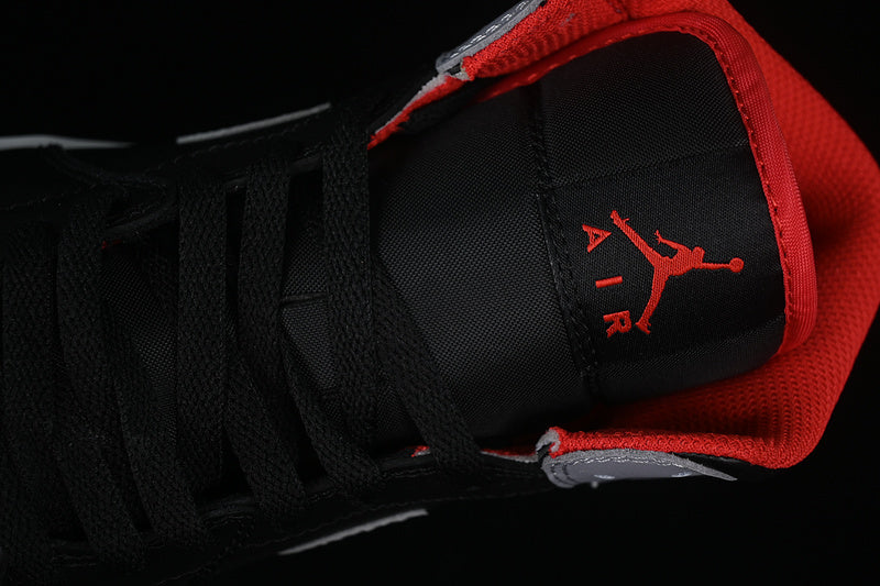Nike Air Jordan 1 Mid Black Cement Grey Fire Red Sole Sneakers