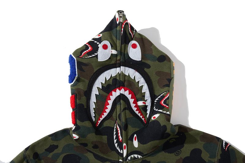 A Bathing Ape BAPE Shape-Shifting Shark Head Camouflage Hoodie Green