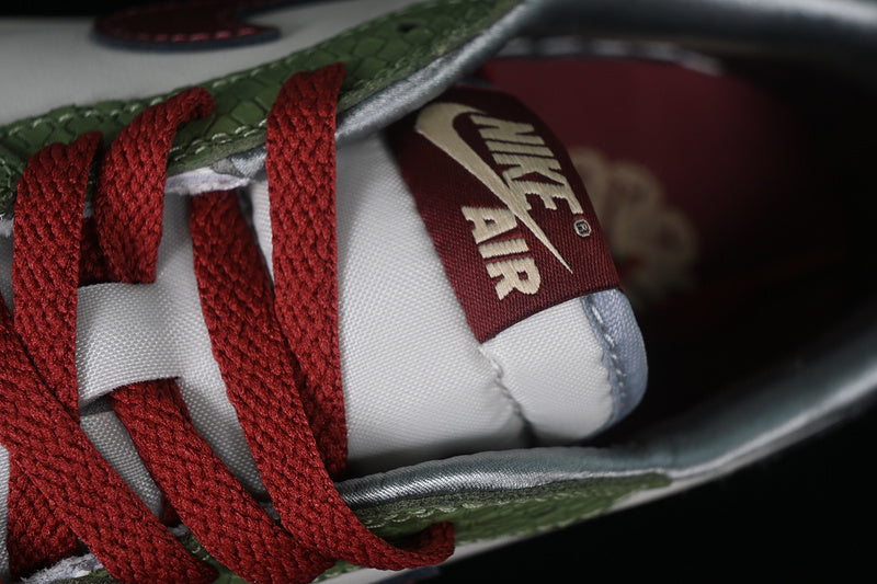 Nike Air Jordan 1 Low Year Of The Dragon Dark Red Cedar Oil Green White Sneakers