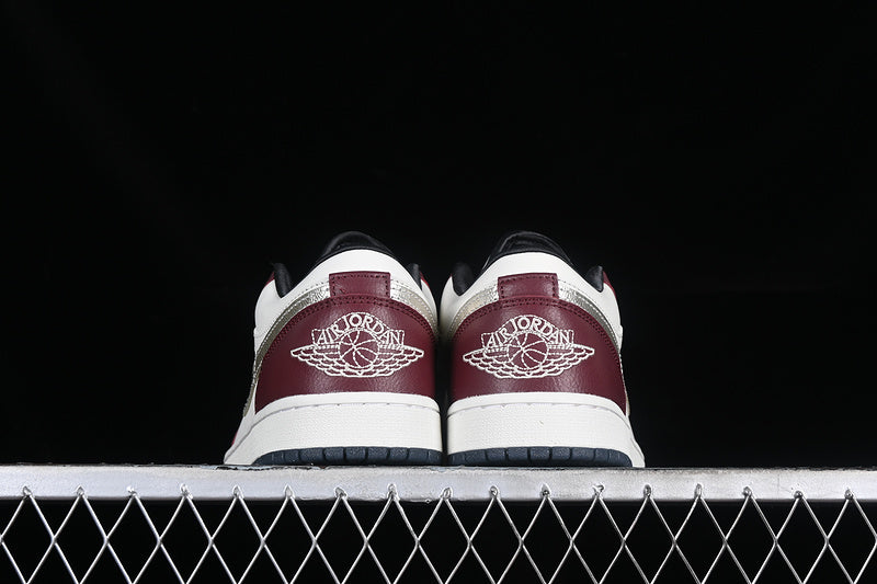 Nike Air Jordan 1 Low Metallic Silver Grain Dark Red White Sneakers