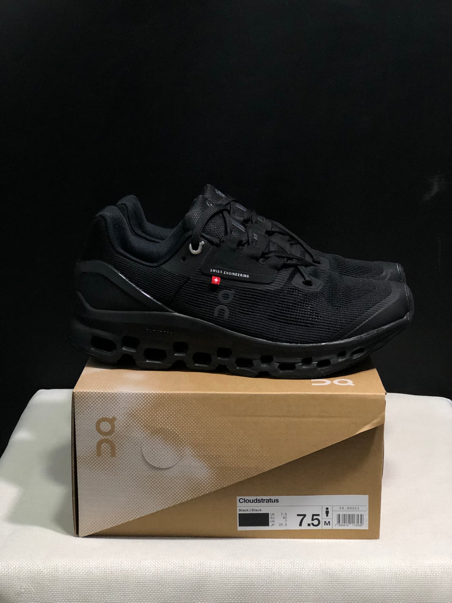 On Running Cloudstratus Breathable Support Running Shoes All Black