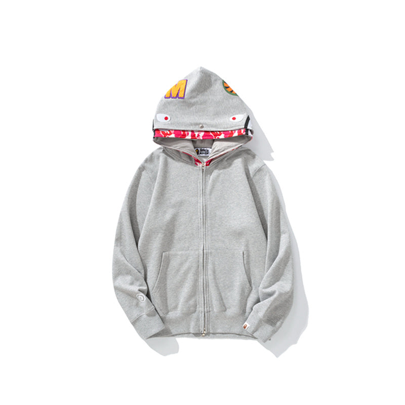 A Bathing Ape BAPE Shark Head Double Hat Ash Powder Hoodie