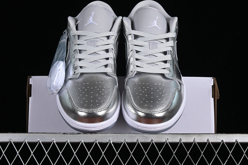Nike Air Jordan 1 Low Metallic Silver Photon Dust Wolf Grey Sneakers