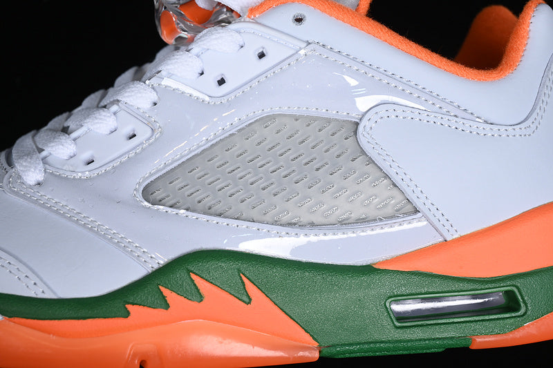 Nike Air Jordan 5 Retro Low GS Hurricanes Football Grey Brilliant Orange Pine Green Sneakers