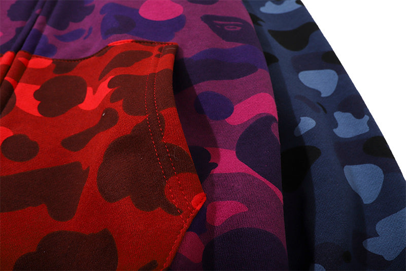 A Bathing Ape BAPE Ape Man Head Red Blue Purple Matching Color Hoodie