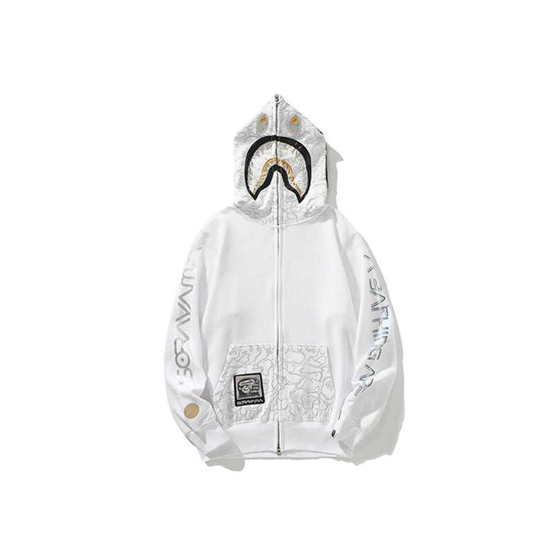 A Bathing Ape BAPE x SORAYAMA Shark Head Empty Mountain Base Joint Edition White Hoodie