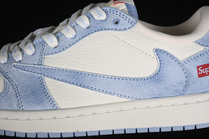Nike Air Jordan 1 Low Supreme Travis Scott Fragment Design OG SP White Denim Light Blue Sneakers