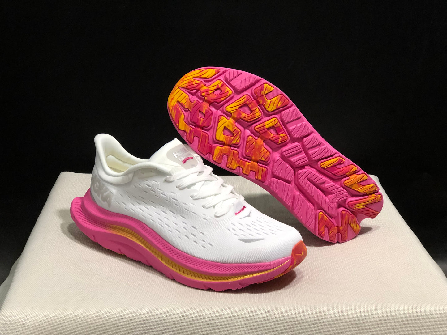 Hoka One One Kawana Cushioning Comfortable Gym Running Shoes Sneakers White/Pink